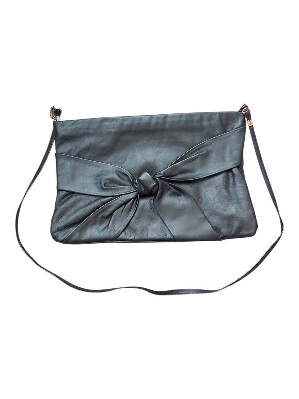 Vintage Karnig Mann Black Leather Bow Bag Convertible Crossbody Clutch